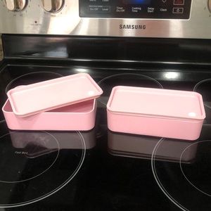 No Brand. Two Plastic Containers with Lids and Utensils with their own Container